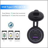 SAVITECH - 65W 12v/24v Panel Mount USB-A & USB-C Fast Charging Power Socket (Pro# POR511)