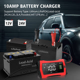 10A 12V-24V Car Battery Charger For AGM Lithium LiFePo4 GEL WET Lead Acid Battey (Pro# POR102))