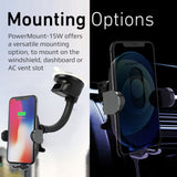 15W Smart Wireless Car Phone Charger With Automatic AC (Pro# POWERMOUNT-15W)