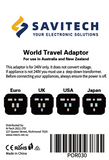 SAVITECH - World Travel Adapter UK/US/EU/JP to NZ/AU (Pro# POR030)
