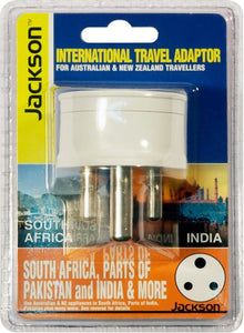 JACKSON Outbound Travel Adaptor. Converts NZ/AUS Plugs for use in South Africa/India