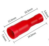 Red Female Bullet Style Crimp Terminal Pack of 50 (Pro# CST103)