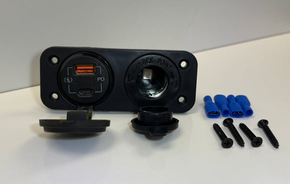 SAVITECH - Marine Grade Lighter Socket and 48W Panel Mount USB-A & USB-C Fast Car Charger (Pro# POR504)
