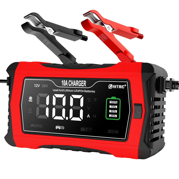 10A 12V-24V Car Battery Charger For AGM Lithium LiFePo4 GEL WET Lead Acid Battey (Pro# POR102))