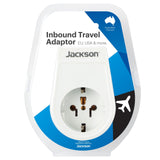 JACKSON 1x Outlet Travel Adaptor. Converts US, USA/Asian Plugs for NZ/AUS (Pro# PTA929M)