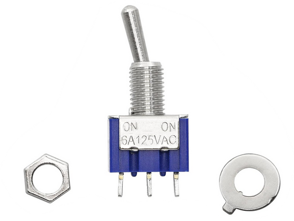 SPDT ON-ON Miniature Toggle Switch 6A 125VAC/ 2A 250VAC 2 Position 3 Pin - Solder Tag (Pro# SWT015)