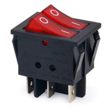 240V 15A DUAL SPST ON-OFF Illuminated Rocker Switch- Red 6 Pin (Large) (Pro# SWT113)