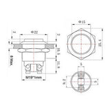 SPST Waterproof Momentary Stainless Steel Metal Push Button Switch N/O 240V 5A 19mm High Flush Top(Pro# SWT212)