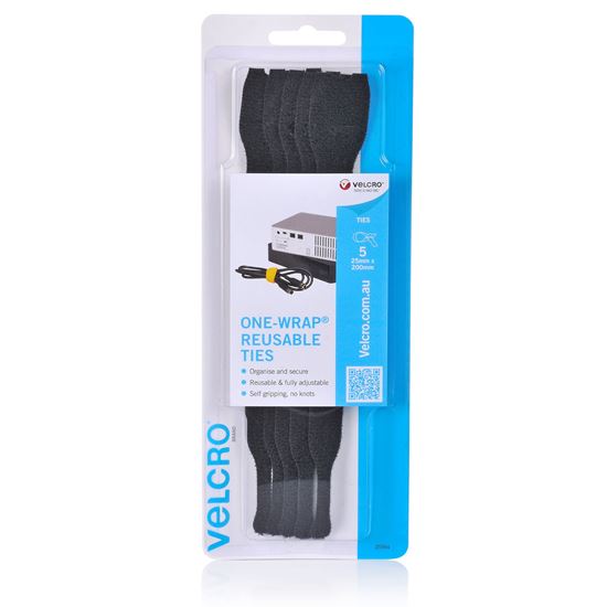 VELCRO Brand 25mm x 200mm ONE-WRAP Reusable Hook & Loop 5 Pack Cable