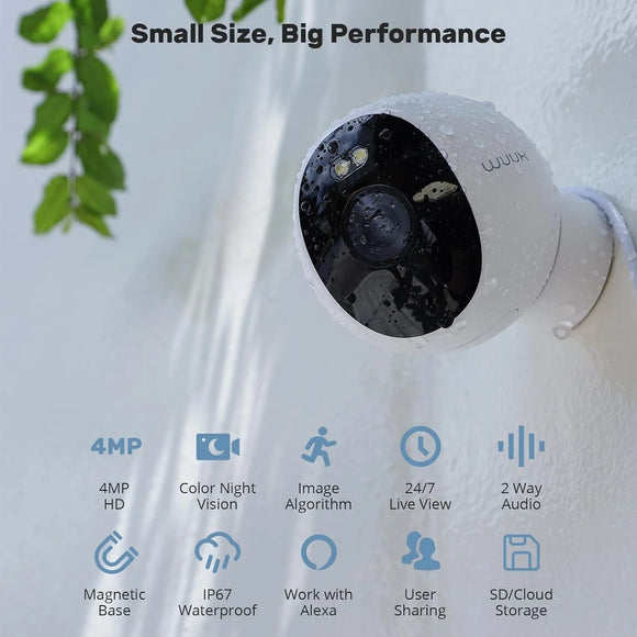 WUUK 4MP Indoor/ Outdoor Security Camera with Magnet Base (Pro# CAA247)
