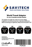 World Travel Adapter UK/US/EU/JP to NZ/AU (Pro# POR030)